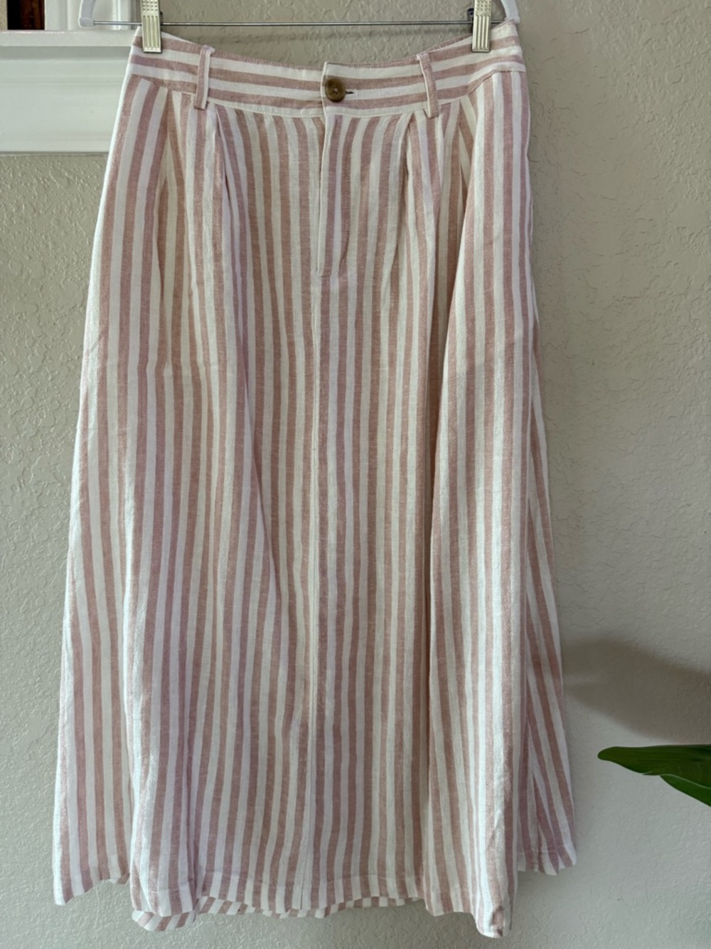 a new day Pink and White Vertical-Stripe Midi Skirt